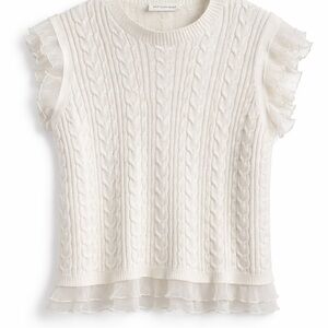 Ivory Cable Knit Ruffle Sleeve Sweater Tank